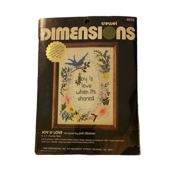 Vtg 1980 Crewel Dimensions Joy is Love Embroidery kit 6033 - Picture 1 of 2